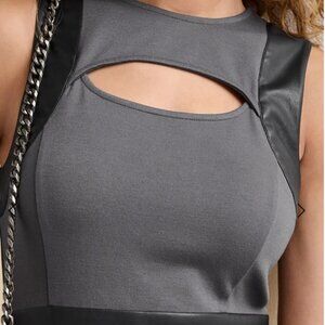 VENUS - Faux-Leather Trim Bodycon Dress